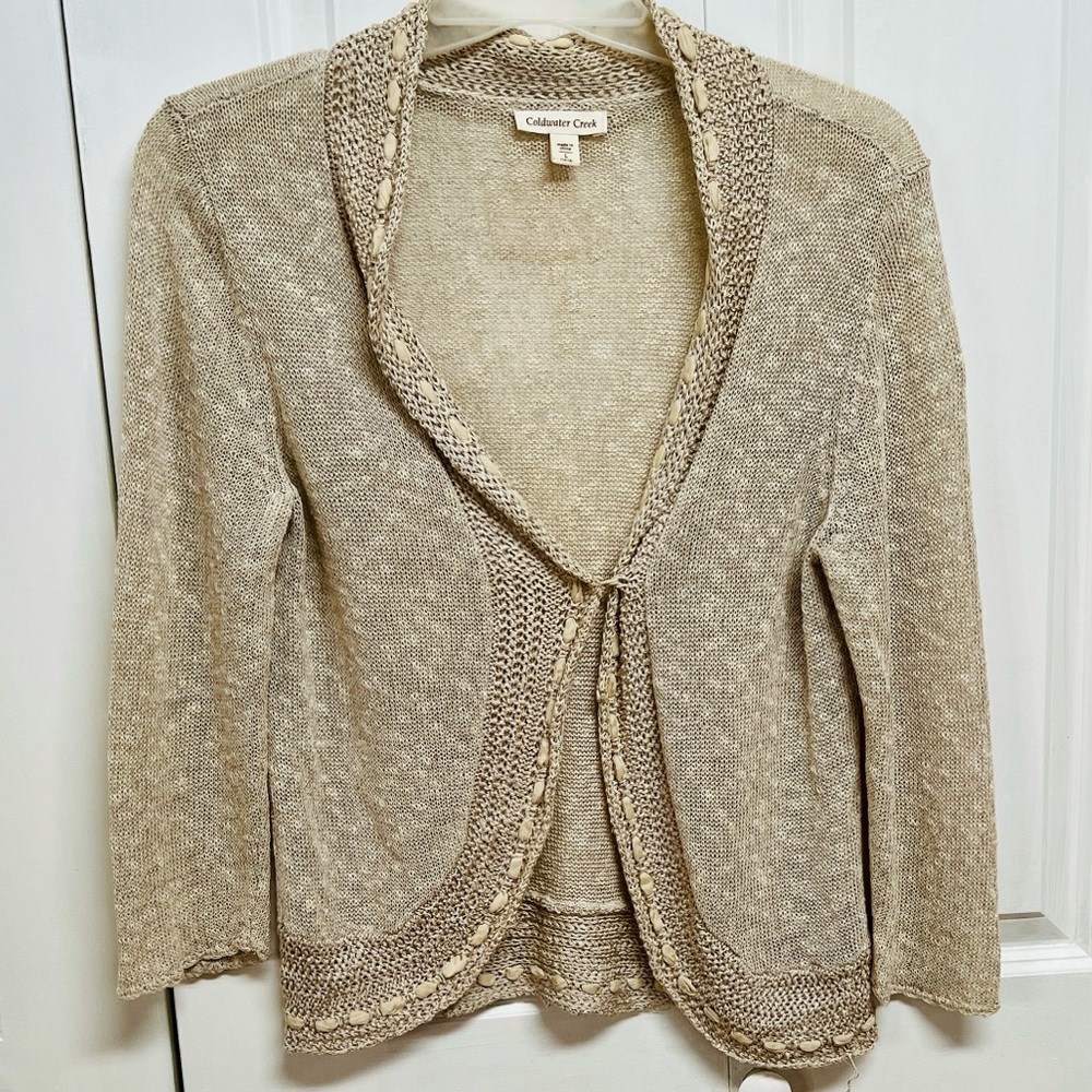 Coldwater Creek Taupe Knit Cardigan Sweater Size L